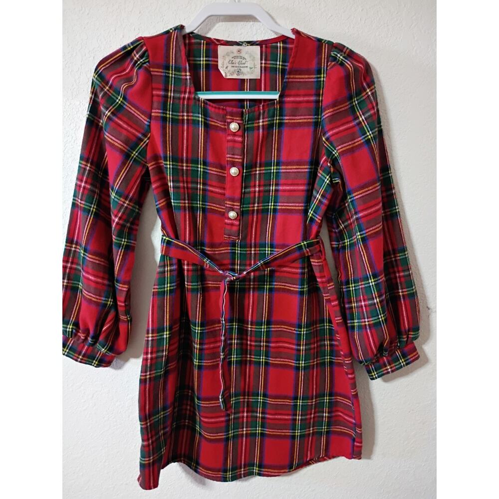 tartan plaid long-sleeve Girls dress (See Photos For Measurements) 7/9y
